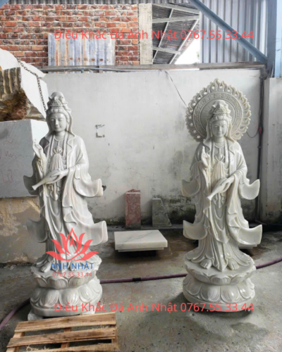 QA83- Tượng Quan Âm Đứng Bằng Đá Đẹp – Mẫu Tượng Trang Nghiêm Cho Không Gian Tâm Linh